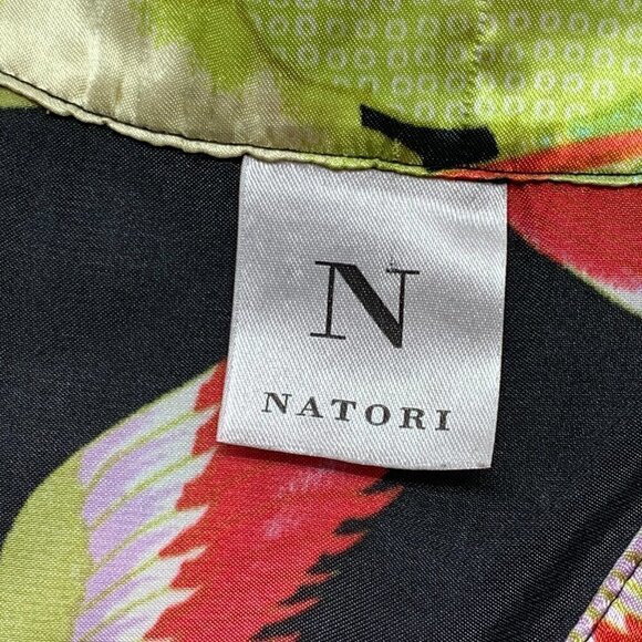 Natori Black Silk Blouse w/ Asian Crane Pattern - Picture 4 of 5